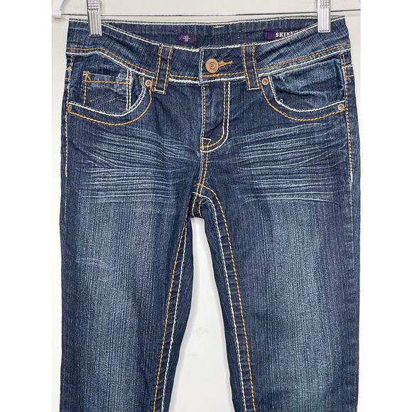 Vigold Skinny Jeans Whiskered Low Rise Buttoned Flap Back Pockets Blue Size 26 - Picture 3 of 12